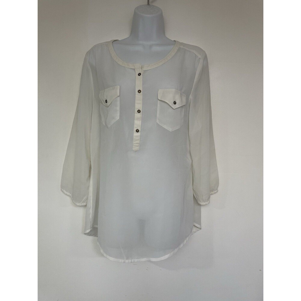 Nine West Women Ivory Long Sleeve Blouse M